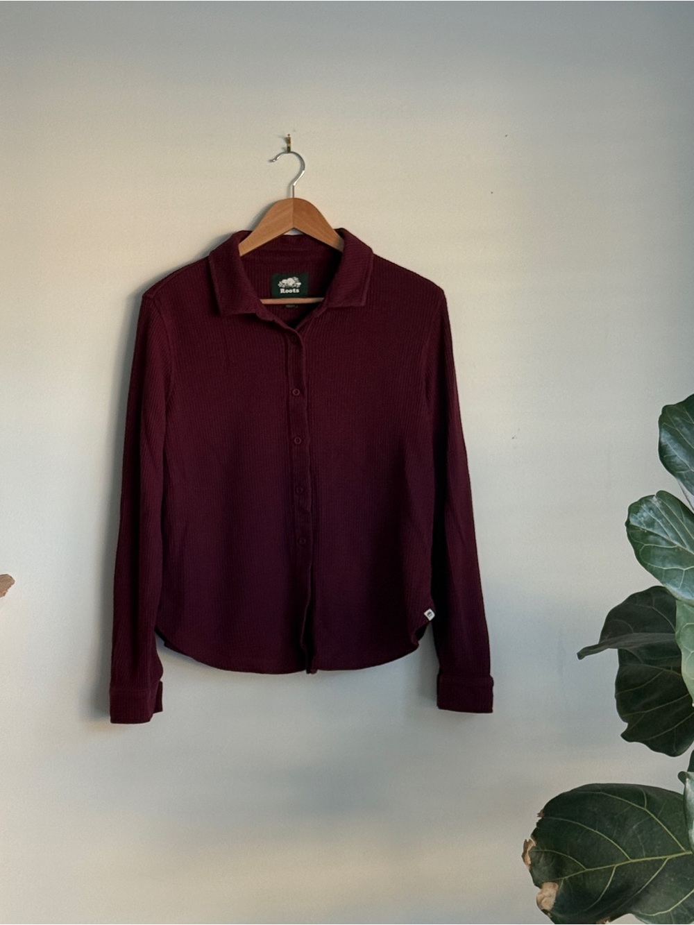 Roots Women's Button-Front Long Sleeve Top — Wine